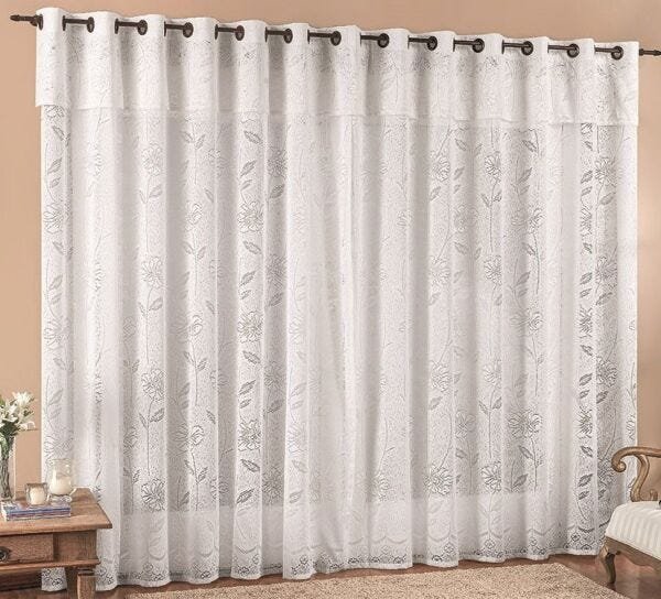 Cortina Tecido de Renda Floral Para Sala ou Quarto 3,00 X 2,50 Metros Com Ilhos Para Varao Normal - 2