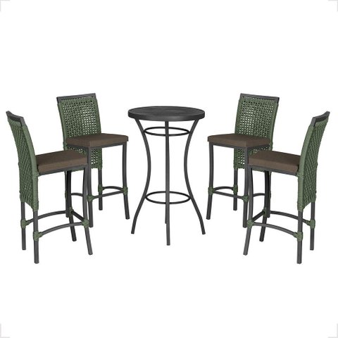 Mesa Bistrô e 4 Banquetas Roma Preta Corda Náutica Estofado 9 Trama Original