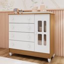 Ver imagem 1 de Cômoda Infantil 4 Gavetas com Porta Fraldário Ariel 100% MDF Marrom/Branco/Bétula