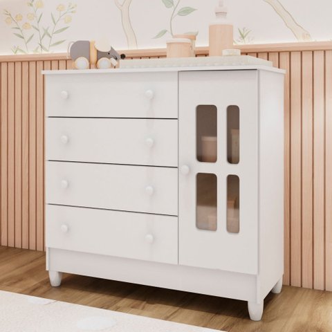 Cômoda Infantil 4 Gavetas com Porta Fraldário Ariel 100% MDF