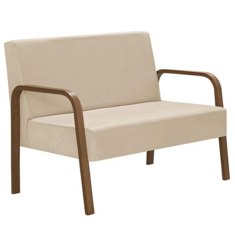 Poltrona 2 Lugares Luna Braço Madeira D Salla Suede Bege