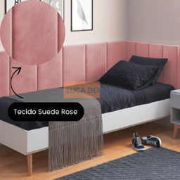 Conjunto Cabeceira De Cama Solteiro Suspensa Várias Cores:Suede Rosa - 2