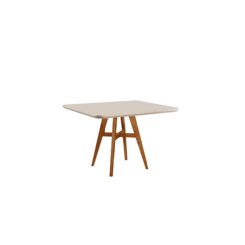 Mesa de Jantar Atenas Madeira Maciça 90x90cm Tampo Quadrado Vidro Móveis Minas Off White