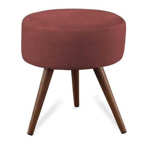 Puff Cama Inbox Hilda Redondo com Pés em Madeira Maciça Tecido Suede Vermelho