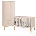 Ver imagem 1 de Jogo de Quarto Infantil Theo guarda Roupa 2 Portas e Berço Rosa Fosco com Pés Madeira Natural