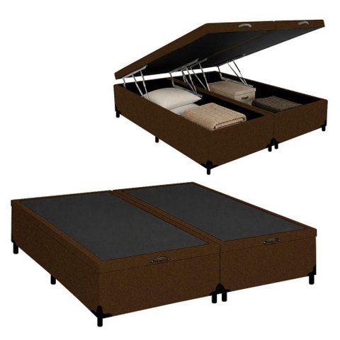 Cama Box com Baú Queen Bipartido Suede Marrom Royal Sleep