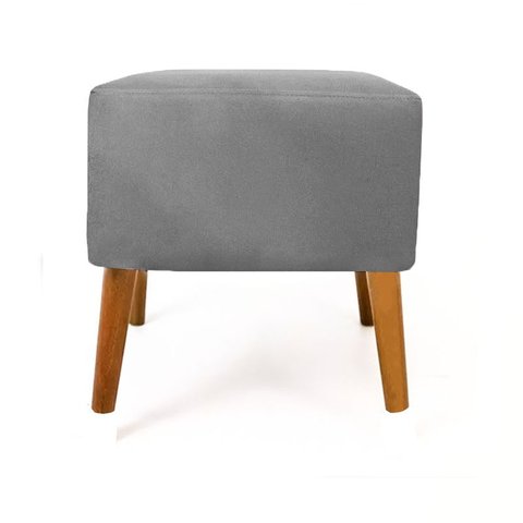 Puff Puf Suede Cinza Pés Palito Puf Marrocos Quadrado