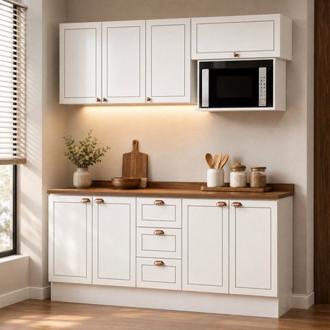 Cozinha Completa Modulada 5 Peças Frente em MDF Modelo Americano Frisado Branca