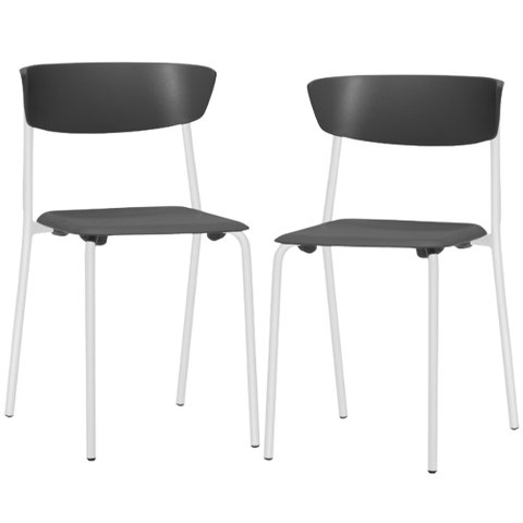 Kit 02 Cadeiras Empilhável Fixa Atom F02 Base Aço Branco Preto - Lyam Decor