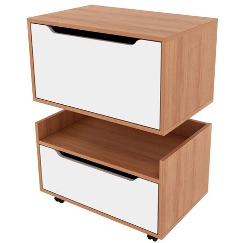 Kit Balcão e Gabinete de Banheiro 1 Porta 1 Gaveta e Rodízios Amêndoa/Branco