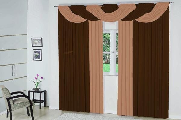 Cortina Bela Casa Dona 200x170cm Tabaco com Bege - 1