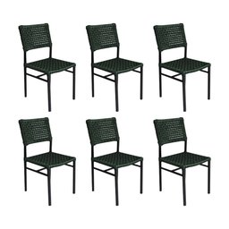 Kit 6 Cadeiras França Corda Náutica Base em Alumínio Preto/verde Musgo - 1