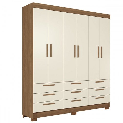 Guarda-roupa Casal Colombo 6 Portas 9 Gavetas Jatoba/areia - Santos Andirá