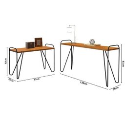 Conjunto de mesa Aparador + Mesa lateral pés em metal tubular 100% MDF Genova Carvalho - 4