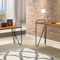 Conjunto de mesa Aparador + Mesa lateral pés em metal tubular 100% MDF Genova Carvalho - 3