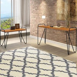 Conjunto de mesa Aparador + Mesa lateral pés em metal tubular 100% MDF Genova Carvalho - 1