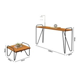 Conjunto de mesa Aparador + Mesa de centro pés em metal tubular 100% MDF Genova Carvalho - 4