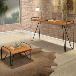 Conjunto de mesa Aparador + Mesa de centro pés em metal tubular 100% MDF Genova Carvalho - 1