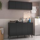 Ver imagem 2 de Conjunto Lavanderia Retrô Multiuso Armário Aéreo e Balcão 4 Portas Multimóveis Mp5053 Preto