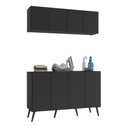 Ver imagem 1 de Conjunto Lavanderia Retrô Multiuso Armário Aéreo e Balcão 4 Portas Multimóveis Mp5053 Preto