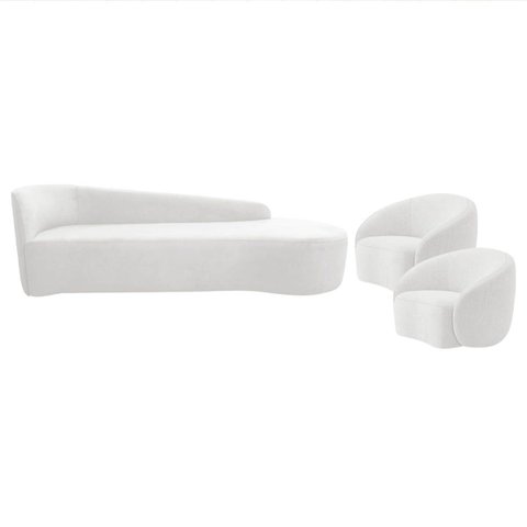 Kit Divã Recamier Orgânico França 180cm Lado Direito e 2 Poltronas Amore Bouclé