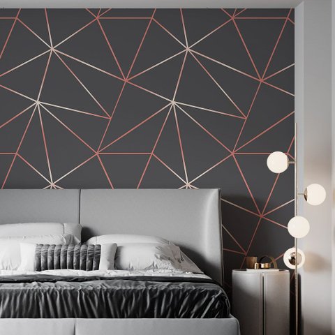 Papel de Parede Adesivo Zara Cinza Escuro com Rosê Gold - 2,5m