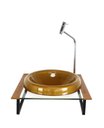 Ver imagem 1 de GABINETE COM CUBA DE VIDRO CHAPEU 10MM COM TAMPO 40CM DOURADO REAL MAIS TORNEIRA METAL CROMADA
