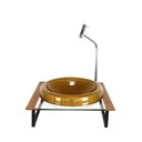 Ver imagem 1 de GABINETE COM CUBA DE VIDRO CHAPEU 10MM COM TAMPO 40CM DOURADO REAL MAIS TORNEIRA METAL CROMADA