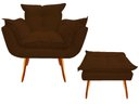 Ver imagem 1 de Kit Poltrona + Puff Decorativo Opala Suede Marrom Pés Madeira Ms Decor