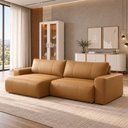Ver imagem 4 de Sofá Retrátil Reclinável para Sala 4 Lugares 230cm Angel L06 Couro Caramelo - Lyam Decor