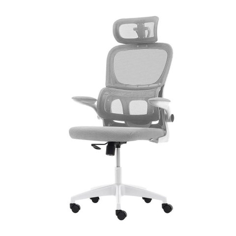 Cadeira Escritório Ergonômica Cinza com Suporte Lombar Estofado e Apoio de Cabeça Cinza