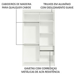 Guarda-Roupa Solteiro Madesa Tokio 2 Portas de Correr 2 Gavetas Branco/Preto Cor:Branco/Preto - 5