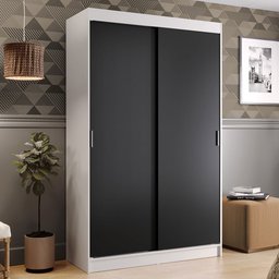 Guarda-Roupa Solteiro Madesa Tokio 2 Portas de Correr 2 Gavetas Branco/Preto Cor:Branco/Preto - 1