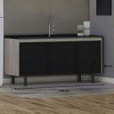 Ver imagem 4 de Gabinete de Cozinha 2 Portas Armário 100% MDF Multiuso 144cm: Madeirado/Preto