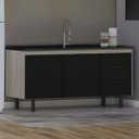 Ver imagem 1 de Gabinete de Cozinha 2 Portas Armário 100% MDF Multiuso 144cm: Madeirado/Preto