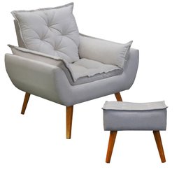 Poltrona com Puff Decorativo Opala Linho Bege - D'rost - 1