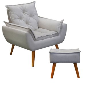 Poltrona com Puff Decorativo Opala Linho Bege - D'rost