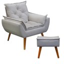 Ver imagem 1 de Poltrona com Puff Decorativo Opala Linho Bege - D'rost