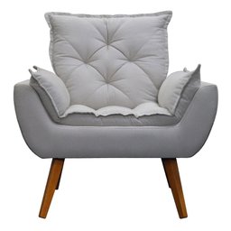 Poltrona com Puff Decorativo Opala Linho Bege - D'rost - 2