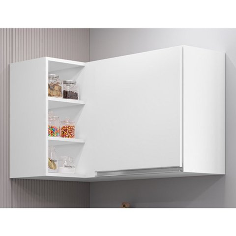 Armário Aéreo de Canto Beatriz 90cm 1 Porta e 3 Nichos Branco Maderatto Móveis