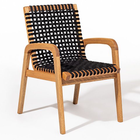 Cadeira para Sala de Jantar Varanda Gourmet com Braço Trammare C07 Corda Preta - Lyam Decor