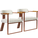 Ver imagem 1 de Kit 02 Poltronas Oregon Braço Madeira Linho Bege Estrutura Bronze