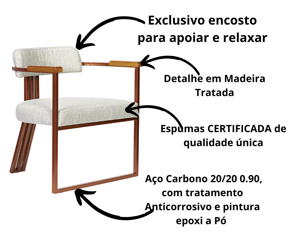 Kit 02 Poltronas Oregon Braço Madeira Linho Bege Estrutura Bronze - 6