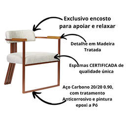 Kit 02 Poltronas Oregon Braço Madeira Linho Bege Estrutura Bronze - 6