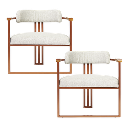 Kit 02 Poltronas Oregon Braço Madeira Linho Bege Estrutura Bronze - 2