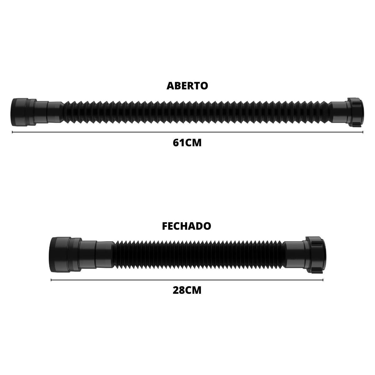 Sifão Sanfonado Universal 61cm Preto + Fita Veda Rosca - 2