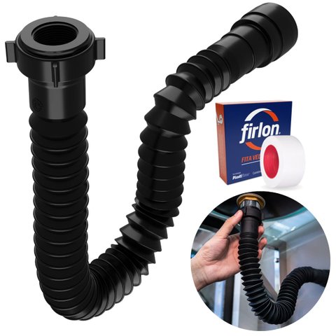 Sifão Sanfonado Universal 61cm Preto + Fita Veda Rosca
