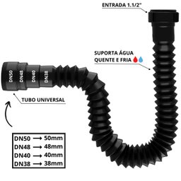 Sifão Sanfonado Universal 61cm Preto + Fita Veda Rosca - 4
