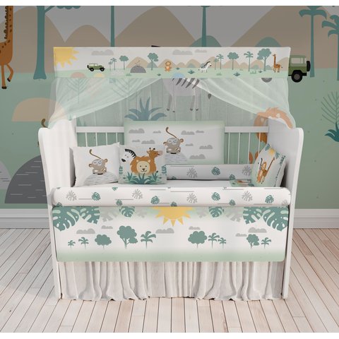 Kit Berço Enxoval de Bebê Safári Floresta Verde