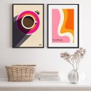 Ver imagem 1 de Kit 2 Quadros Bauhaus Abstrato - Café 24x18cm - com Vidro:moldura Preta